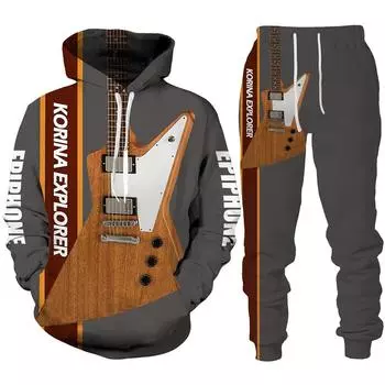 Рок-музыка, гитара, 3D принт, толстовка/костюм, мужской спортивный костюм, повседневные толстовки + брюки, комплект, уличная одежда в стиле хип-хоп, весенне-осенняя одежда S