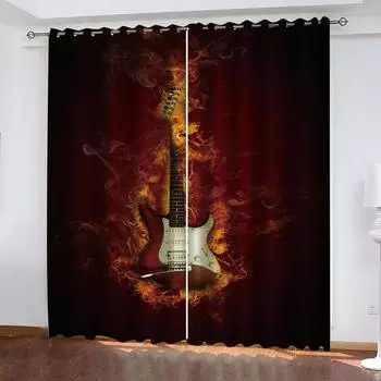 Рок-музыка Ноты Бас Тонкие Граффити Оконные Шторы в Детской Спальне Гостиной Холле Украшения Кухни Шторы Жалюзи W50 X H130(CM)X2&Hook