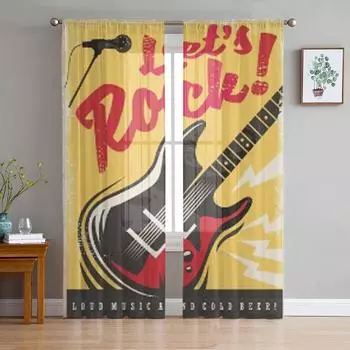 Рок-музыка вечеринка ретро постер шифон прозрачные шторы для гостиной спальни кухни украшения окна вуали тюль занавеска 135W x 114H(cm)
