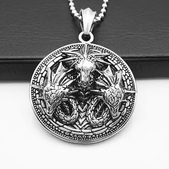 Рок-панк три головы дракона круглый щит кулон ожерелье ювелирные изделия для мужчин