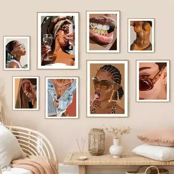 Рок-певец, рэпер, сексуальная мода, бикини для девочек, обнаженное тело, Boho, холст, постеры, женские художественные принты, настенные панно для декора гостиной 21x30cm No Framed