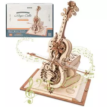 ROKR 3D Puzzle Magic Cello Механическая музыкальная шкатулка Автоматическое воспроизведение Батарейки не требуются Деревянный 3D Деревянный пазл Набор для творчества DIY Craft Сборная модель