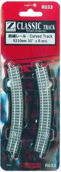 Rokuhan Z gauge R033 изогнутый рельс R220-30° (6 шт.)