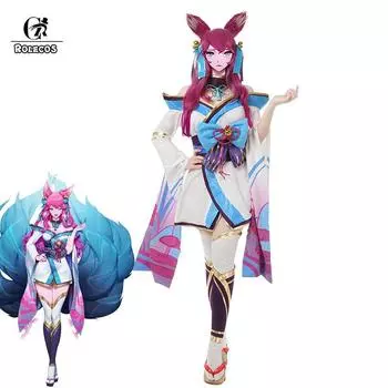 ROLECOS Игра LOL Spirit Blossom Ahri Косплей Костюмы Сексуальные Платья Костюмы Spirit Blossom Ahri для Женщин Косплей Костюмы one size розовый