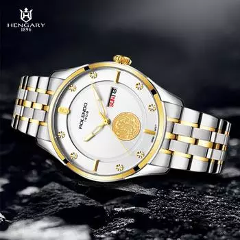 ROLENDO новые роскошные мужские часы с коробкой, 30 м, водонепроницаемые, светящиеся, с календарем, автоматические мужские механические часы белый