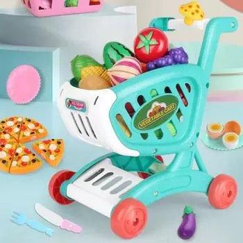 Ролевая игра Игрушка Мультяшная сцена Опыт Яркий цвет Практическое моделирование Корзина для покупок Тележка Стрельба Реквизит для детского сада розовый