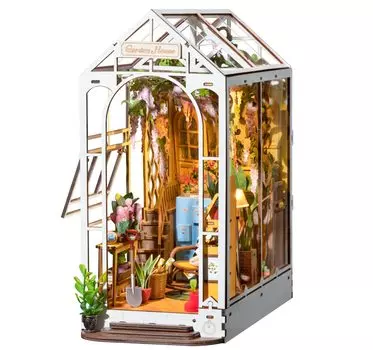 Rolife 3D Puzzle 3D DIY Kit Подставка для книг Миниатюрный кукольный домик Светодиодное освещение Сборка из дерева Иллюстрированные инструкции по изготовлению деревянных изделий В комплект входят Цветочный магазин Взрослые белый