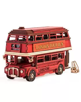 Rolife 3D Puzzle Деревянный автомобиль Сборочный комплект для начинающих DIY Craft London Bus Деревянный пазл Модель Интерьерное украшение Создание атмосферы Идея подарка для