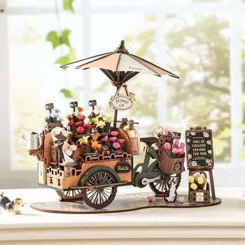 Rolife 3D Puzzle, Деревянный цветочный велосипед, Деревянный пазл, Для начинающих, Комплект для сборки, Модель своими руками, Украшение интерьера, Создание атмосферы,