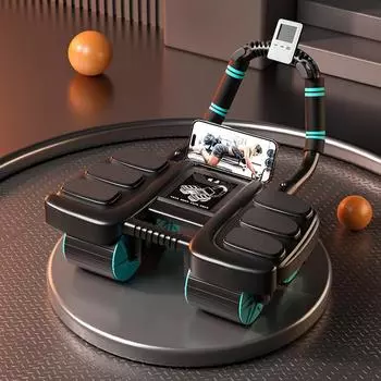 Ролик для пресса с поддержкой локтей — ролик для брюшного пресса с автоматическим отскоком, модернизированное четырехколесное оборудование для тренировки мышц брюшного пресса чёрный