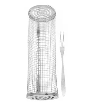 Роликовая корзина для барбекю, открытая решетка из нержавеющей стали, проволочная сетка, цилиндрическая корзина для гриля для рыбы L