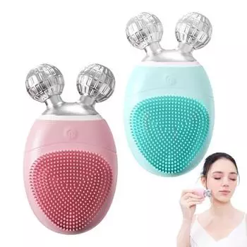 Роликовая очищающая щетка для лица, 5 режимов, регулируемая, IP67, водонепроницаемая, компактная, портативная, электрическая, для массажа лица розовый