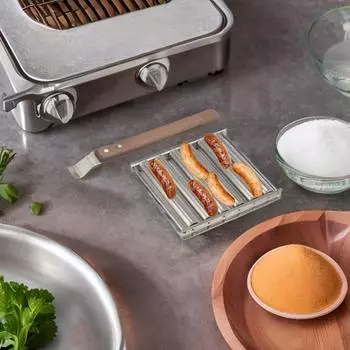 Роликовая стойка для колбасы Ролик для гриля для хот-догов из нержавеющей стали пищевой категории 5 Емкость для хот-догов с удлиненной деревянной ручкой серебряный