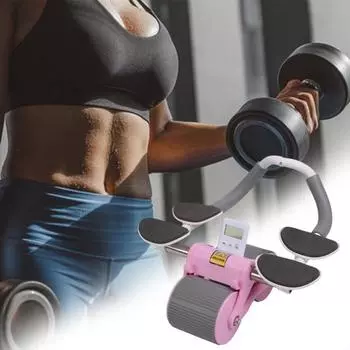 Роликовое колесо для пресса с коленным ковриком и таймером. Тренажер для брюшного пресса с автоматическим отскоком. Силовая тренировка для брюшного пресса. Оборудование для тренировок. Колеса для упражнений. синий