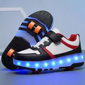 Роликовые ботинки для девочек, четырехколесные, светодиодные фонарики, обувь для скейтборда, обувь для мальчиков 29 розовый/фиолетовый