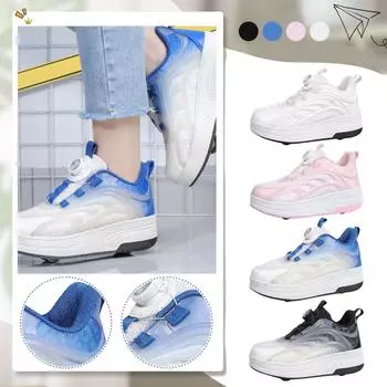 Роликовые коньки Колесные туфли Детские коньки Четырехколесные туфли для ходьбы Ученики Летающие туфли 36 чёрный