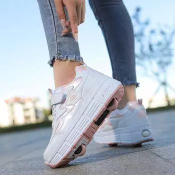 Роликовые кроссовки на колесах для детей, девочек и мальчиков, подарок для малышей, модные спортивные повседневные кроссовки для бега, скейтбординга 31 белый