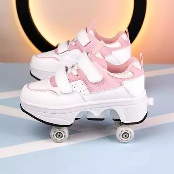 Роликовые туфли для девочек Роликовые туфли для девочек Четыре колеса Роликовые туфли для девочек-студентов Роликовые туфли для мальчиков Деформированные 34