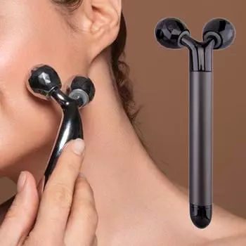 Роликовый массажер для лица на батарейках, многофункциональный, большой, электрический, в форме Y, 3D, красота чёрный