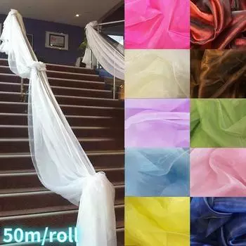 Ролл Тюль Прозрачный Кристалл Рулон Органзы Ткань Белый для Вечерние Свадебные Украшения Фон Для Фотосессии Реквизит Декор Сцены 50смx50M 50m/roll белый