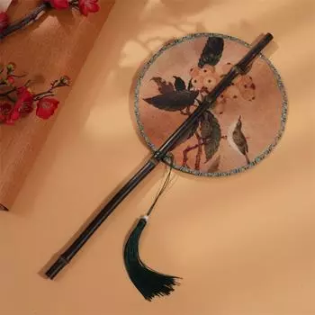 Rollable Chinese Bamboo Waist Fan Rotatable Group Fan Classical Long Handle Fan Hanfu style W