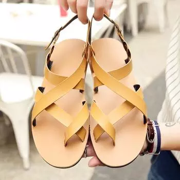 Сандалии для пляжа в римском стиле для мужчин из искусственной кожи, модные, повседневные, с мягкой подошвой, нескользящие, удобные, с застежкой-молнией, мужские сандалии 37 чёрный