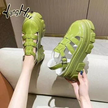 Женские босоножки в римском стиле с толстой подошвой, лаконичные, пляжные, лето 2024, новые модные женские туфли на платформе и высоком каблуке 35 чёрный