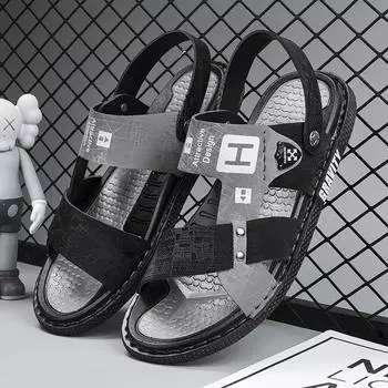 Roman sandals 2024 breathable trend driving slippers new summer cool hollow outdoor beach sandals 39 чёрный