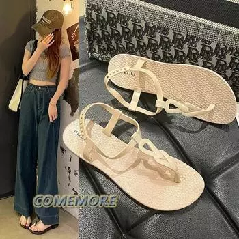 Roman Sandals Clip Toe Flip Flops Women Summer New Flat Sandals College Open Toe Soft Casual Shoes Beach Fashion Bohemian Style 36-37 бежевый