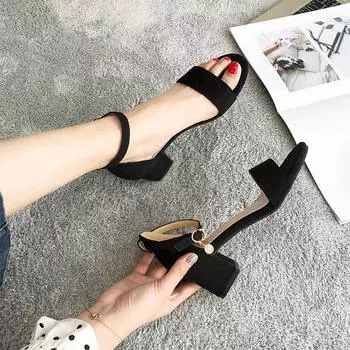 Roman sandals fairy wind 2025 summer new student versatile one-word buckle high heels women s thick heel women s shoes 34