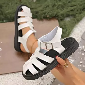 Roman sandals women s 2025 spring and summer new European and American bag head back empty woven women s sandals fashionable large size flat sandals 36