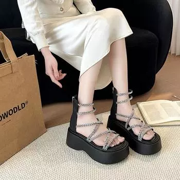 Roman sandals women s spring and summer 2025 new casual versatile platform French beach shoes super fire muffin shoes tide 35 чёрный