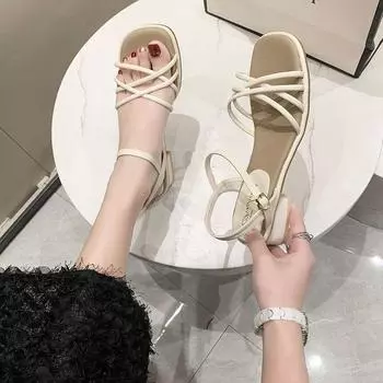 Roman sandals women s summer 2025 new mid-heel thick heel fairy style lady square head fashion high heels 34