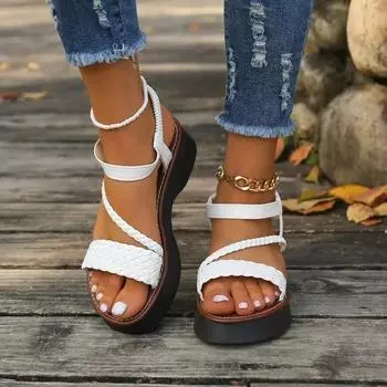 Roman Style Casual Sandals 2024 Summer New Outdoor Woven Tie Up Thick Sole Anti Slip Sandals Luxury Sandals Women Designers 36 белый