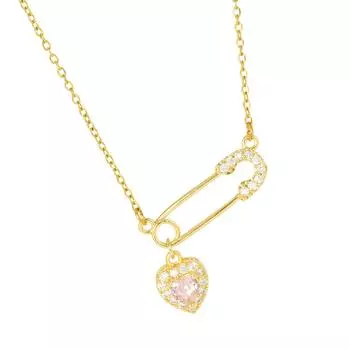 Romance Gold Tone Heart Shaped Brooch Necklace In Fashionable Accent Trendy Jewelry Statement Pieces Accessory 1