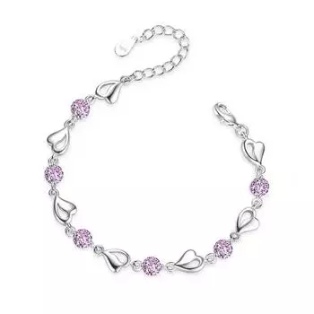 Romantic Bangle Women Bracelet Blue Cubic Zirconia Ocean Heart Adjustable Length Lobster Clip Wrist Jewelry Anniversary Gift