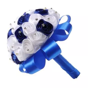 Romantic Bridal Rose Hand Bouquet Hand Tied Flower Wedding Supply Blue