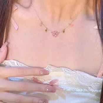 Романтическое очарование розовое вишневое цветочное кулонное ожерелье для женщин в корейском стиле с циркониевым цветком, цепочка на ключицу, ювелирное украшение для вечеринки, чокер, подарок onesize