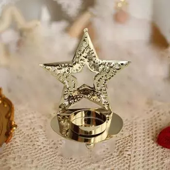 Romantic Iron Art Christmas Candle Holder Unique Exquisite Gold Hollow Candlesticks Wrought Metal Table Ornament Living Room