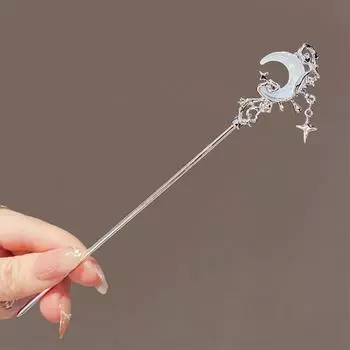 Romantic Moonstone Star Moon Hair Stick Metal Branch Hairpin Hair Fork Chinese Style Hair Accessories for Girls Hair Jewelries