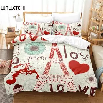Romantic Paris Bedding Set Duvet Cover Set 3d Bedding Digital Printing Bed Linen Queen Size Bedding Set Fashion Design EU single(135x200cm)