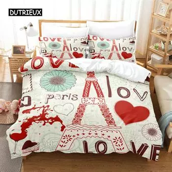 Romantic Paris Bedding Set Duvet Cover Set 3d Bedding Digital Printing Bed Linen Queen Size Bedding Set Fashion Design EU single(135x200cm)