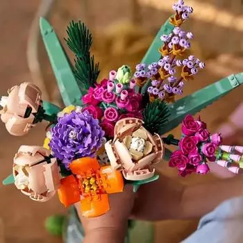 Романтичные розы Букеты Строительные блоки Идеи Имитационная модель Кирпичи Украшения для дома Игрушки своими руками для девочек Подарки Домашний декор bagged