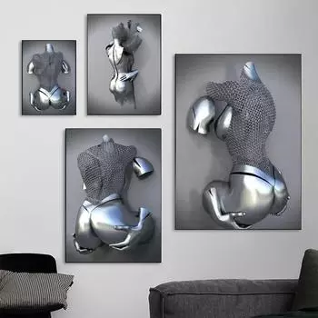 Романтическая Абстрактная Металлическая Фигура Статуя Стена Искусства Холст Картины Современная Гостиная Интерьер Домашнее Украшение Настенная Живопись Плакат 20x30cm