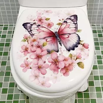 Романтическая бабочка с цветами персика, наклейка на стену, домашняя наклейка на крышку унитаза, украшение, виниловые наклейки, домашний декор 33x40CM