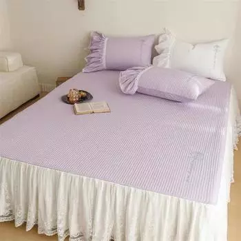 Романтическая белая кружевная хлопковая юбка на кровать, стеганое покрывало с вышивкой, роза, королева, королевский размер, простыня с 2 наволочками 150x200cm 59x79inch