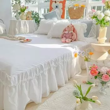 Романтическая белая юбка с краями пряжи, цельное покрывало, пылезащитный противоскользящий матрас, защитный чехол, маленькая свежая простыня 120x200cm 3pcs