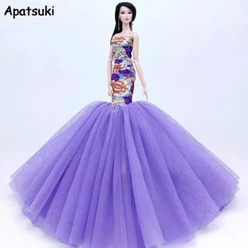 Романтическая фиолетовая модная кукольная одежда с русалкой для куклы Барби, вечернее платье «рыбий хвост» для куклы BJD 1/6, карнавальный костюм фиолетовый