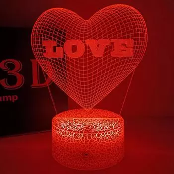 Романтическая любовь 3D акриловые светодиодные лампы для дома детский ночник настольная лампа декор для дня рождения День святого Валентина ночник Black Base No Remote синий