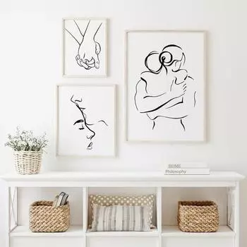 Романтическая любовь, пара, линии, постеры, поцелуи, объятия, держась за руки, холст, живопись и принты, настенные художественные картинки для декора гостиной 21x30cm No Frame